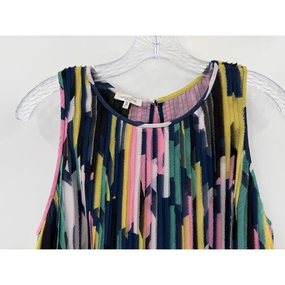 Lafayette 148 New York Sleeveless Pleated Abstract Top Size S Feathered Edge - Picture 2 of 9